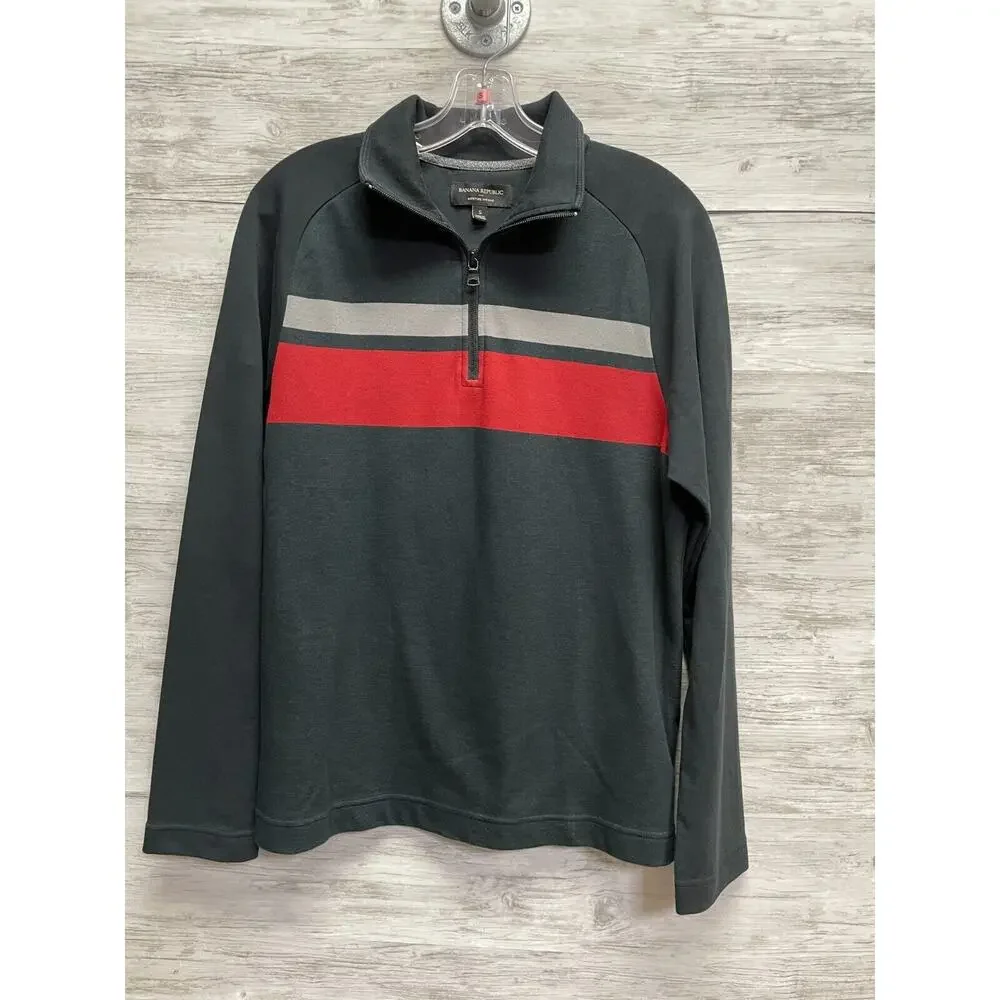 Banana Republic Sweatshirt Mens Small‎ Black Red 1/4 Zip Long Sleeve Pullover